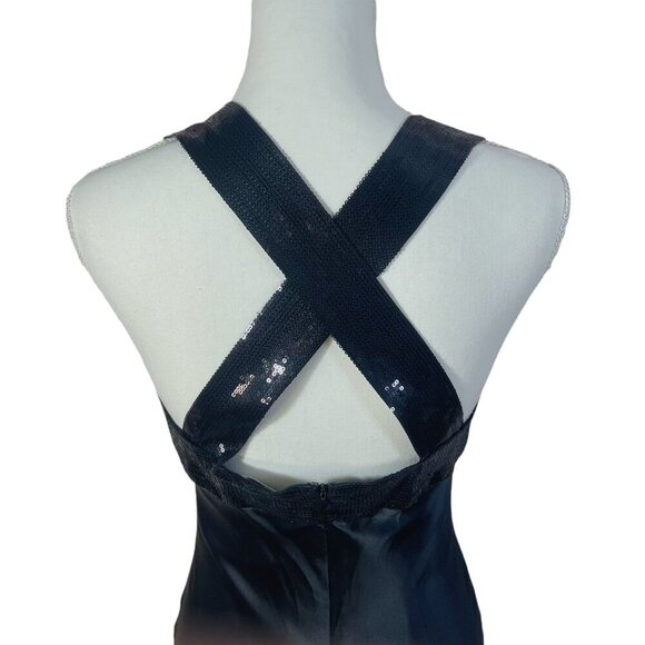 y2k Vintage Silk Calvin Klein Black Sequin Maxi Formal Dress Gown Size 8 - Picture 6 of 10